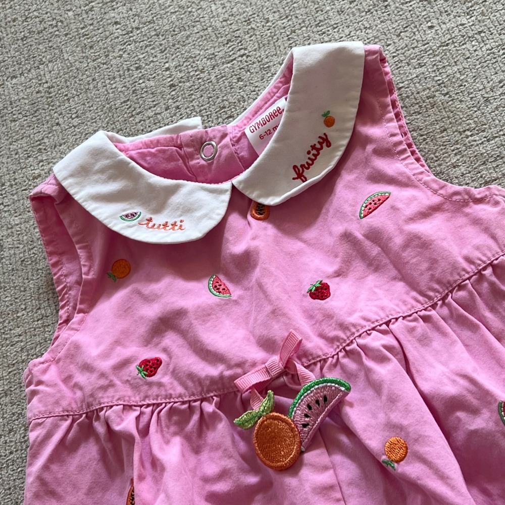 Vintage Gymboree Tutti Fruity Pink Embroidered Bubble Romper 6-12M 2005